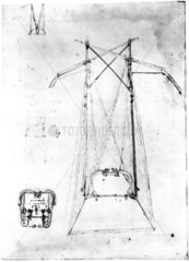 Design for a spring-operated flying machine by Leonardo da Vinci  c 1500.