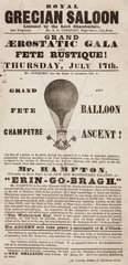 Broadsheet advertising Hampton’s balloon ascent  c 1840.