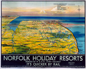 ‘Norfolk Holiday Resorts’  M&GN/LNER/LMS poster  1936.
