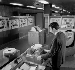 An engineer with a graph plotter in the KDF 9 computer bureau  1967.