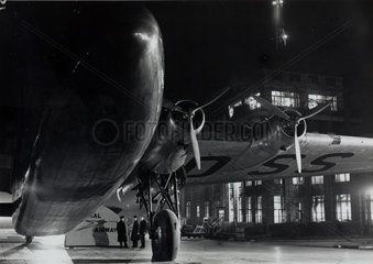 Ensign G-ADSS 'Egeria' floodlit at Croydon Airport  c 1938.