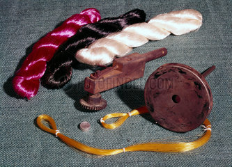Objects relating to early viscose rayon (artificial silk) manufacture  c 1900.