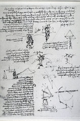 Drawings by Leonardo da Vinci of parachute experiments  15th century.