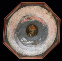 Anamorphic picture of a man viewed with a conical mirror  1700-1752.
