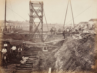 Construction of Gloucester Road Station  London  c 1867.