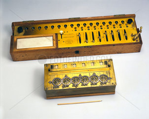 Pascal's calculating machine  1642  and Colmar’s Arithmometer  c 1850.