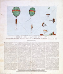 ‘Monsieur Garnerin's Wonderful Descent by a Parachute’  London  1802.
