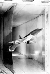 A wind tunnel model of Concorde on test  1962.