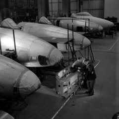 A row of Canberra 5 fuselages  being tested  Preston  1956.