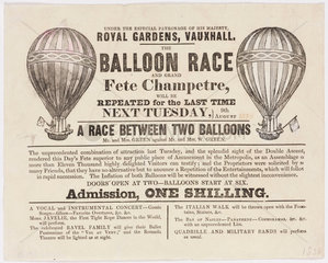 Handbill advertising a balloon race and Grand Fete Champetre  9 August 1836.