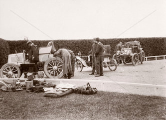 ‘Stripping for Speed Trials at Welbeck’  Nottinghamshire  1900.