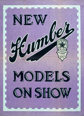 ‘New Humber Models on Show’  poster  c 1930s.