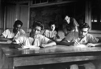 Guyanian apprentices with their teacher  Port Mourant  Guyana  1958.