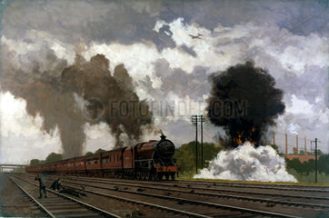 The London Midland Scottish express train being bombed  October 1940.