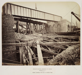 Construction of a railway bridge over the St Pancras road  London  2 July 1867.