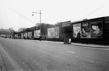 Billboards outside Waterloo station  London  3 March 1950.