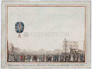 ‘Mr Lunardi’s Ascent from the Artillery Ground in his Balloon’  13 May 1785.