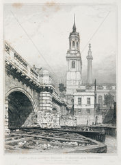 Old London Bridge  St Magnus the Martyr and the Monument  London  1831.