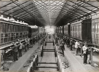 Carriages at Doncaster carriage works  South Yorkshire  c 1916.