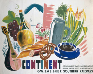'The Continent'  GWR/LMS/LNER/SR poster  1935.