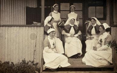 Nurses at a war hospital posing for a photograph  1914-1918.
