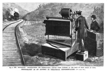 'The 'Mutograph' photographing an oncoming locomotive  1897.