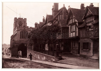 'Warwick  West Gate and Leicester's Hospital'  c 1880.