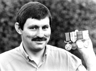 Bill Bentley with his campaign medals  20 August 1986.