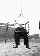 Cyril Smith testing a new type of rope  December 1987.