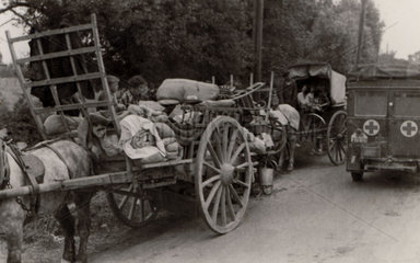 Refugees in carts  Second World War  1940s.