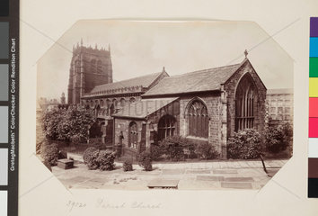 Exterior view of the Parish Church  Bradford [Bradford Cathedral]  c 1895.