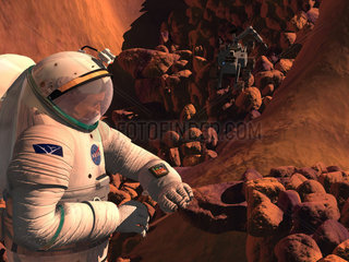 Astronaut at work on Mars.