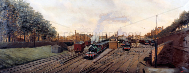 Train leaving Southend Station  Essex  c 1902.
