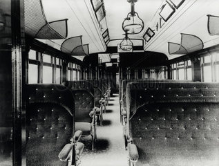 Interior of an East Coast Joint Stock open Third Class carriage built in 1896.