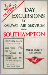 'Day Excursions by Railway Air Services’  RAS poster  1936.