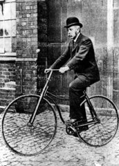 J K Starley  cycle engineer  on an early Rover cycle  c 1870s-1879.
