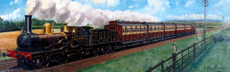 A West Lancashire Railway train hauled by the locomotive 'Blackburn'  1890.