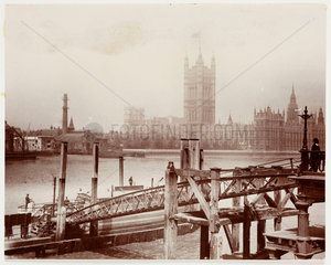 Floating jetty and Houses of Parliament  London  c 1905.