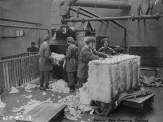 Bale breaking at stores  Dornock  Gretna munitions factory  Scotland  4 July 1918.