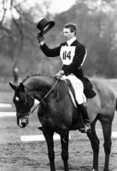 Mark Phillips competing in the Dressage  Cheshire  March 1983.