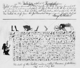 'Copy of a translation of a hieroglyphic tablet'  c 1845.