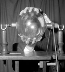 Demonstration of Hauksbee’s electrostatic machine  c 1960s.