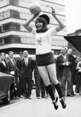 Anne Worrall in World Cup T-shirt  Liverpool  July 1966.