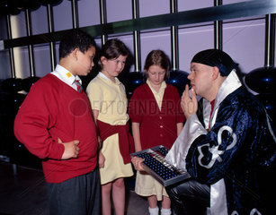 Children learning how an abacus works  Science Museum  London  2001.