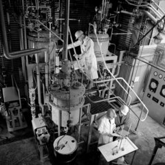 Engineers work on pilot plant in distillery  Carshalton  1965.