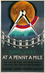 'Travel LNER at a Penny a Mile'  LNER poster  c 1932.