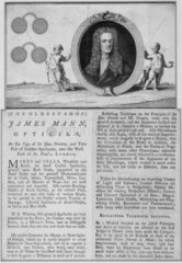 Trade card of James Mann  optician  Ludgate Hill  London  c1707-1751.