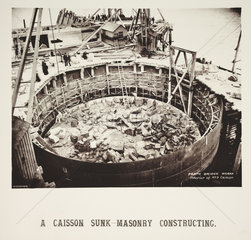'A Caisson Sunk - Masonry Constructing'  1885.
