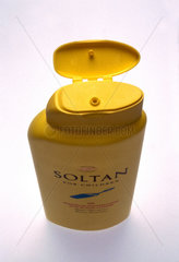 Bottle of ‘Soltan’ suntan lotion for children  c 1996.