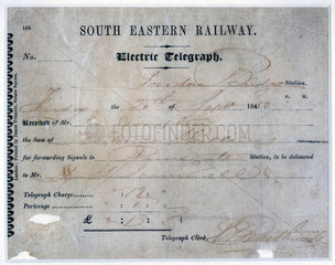 Tonbridge telegram receipt  1850.